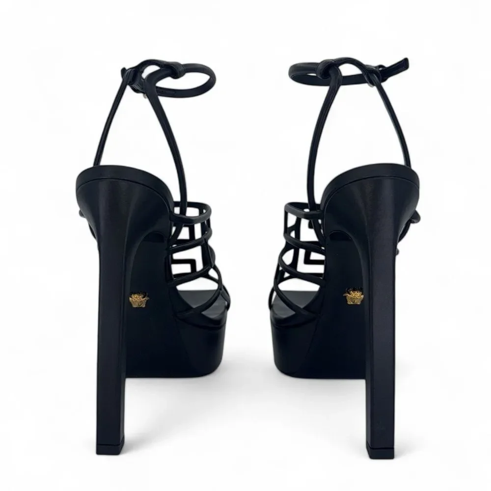 VERSACE Greca Maze Black Medusa Medallion Platform Sandals Size EU39.5